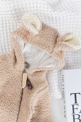 Kapüşonlu Welsoft Peluş Kışlık Kız/erkek Bebek Tulum Bej