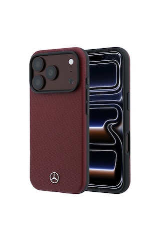 Apple Uyumlu iPhone 18 Pro Max Kılıf Mercedes Benz Lisanslı M-safe Uyumlu 3d Metal Logolu Wrap Wood Kapak Bordo