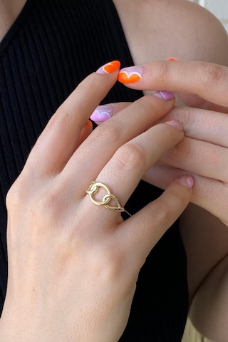 Zümrüt Sarraf 14 Ayar Yeşil Altın Kadın Zincir Detay Yüzük 553891741