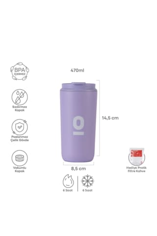 Paslanmaz Çelik Lila Mug Termos Termos Bardak 470 Ml No:162