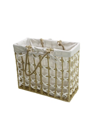 T.concept Dekoratif Hasır Halatlı Zarif Telli Çok Amaçlı Dikdörtgen Sepet Bej-beyaz Küçük S