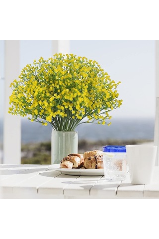 Hangfox Sarı Pu Plastik Yapay Gül 12 Adet - 53cm Boy, 90 Küçük Çiçek, Eğilebilir Gövde, Vazo Hariç