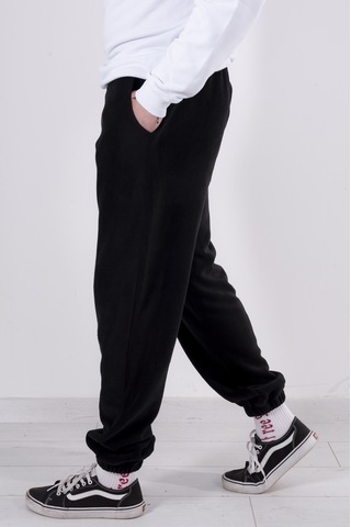 Kadın Erkek Siyah Cepli Paçası Lastikli Polar Eşofman Altı Siyah