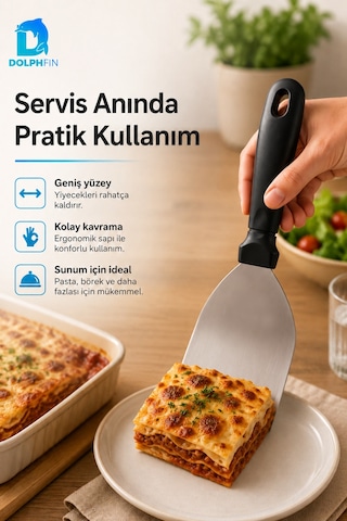 Büyük Boy Spatula 26 Cm Paslanmaz Çelik Geniş Yüzeyli Servis Spatulası Börek Pasta Lazanya Sunum Aparatı Siyah