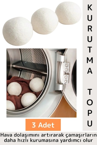 Kırışıklık Azaltan Hızlı Kuruma Sürtünme Engelleyen Çamaşır Makinesi Pratik Yün Kurutma Topu 3 Adet Çok Renkli