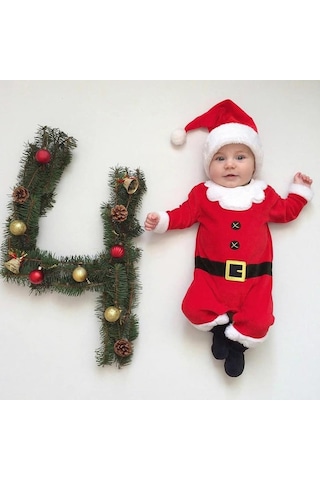 Noel Noel Baba Kostüm Giysileri Bebek Erkek Kız Peluş Romper Tulum Şapka İle 0-24 Ay İçin Kırmızı