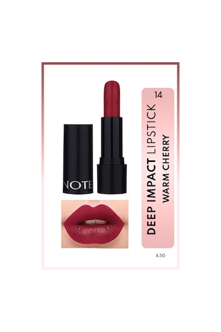Note Cosmetique Deep Impact Lipstick Kremsi Dokulu Yarı Parlak Ruj 14 Warm Cherry - Kırmızı