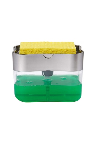 Yunboo Küçük Gri 2'li Mutfak Sabunu Dağıtıcı - 385 Ml Kapasite, Sponge Tutucu İle Asb Malzeme, Ev Ve Ticari Kullanim