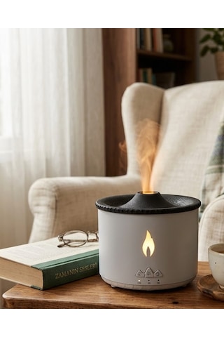 Led Alev Efektli Aroma Difüzörü Ultrasonik Hava Nemlendirici Gece Lambası Fonksiyonlu Çok Renkli