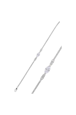 Zirkon Taşlı Mekik Model 925 Ayar Gümüş Dörtlü Kadın Set 201024461 Gümüş