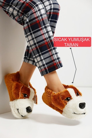 Devida Yumuşak Taban Sevimli Köpek Kadın Panduf Kahverengi