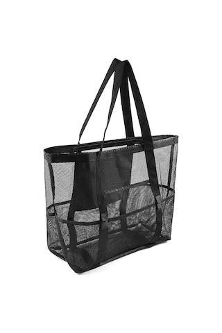 Skycity 8 Cepli Ağ Dokulu Plaj Çantası - Tek/çift Omuzlu, Seyahat Spor Yüzme Depolama Çantası Siyah, 42x20x39cm