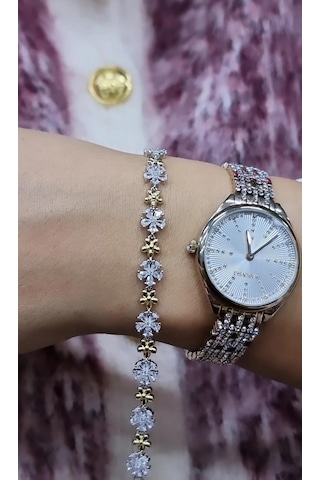 İthal Çiçekli Flower Fancy Kesim Gümüş Bileklik-8120