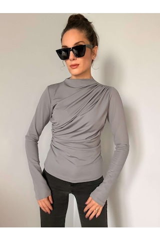 Ali Butik Gri Balıkçı Yaka Tasarım Bluz Gri