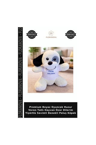 Premium Beyaz Oyuncak Huzur Veren Tatlı Hayvan Özür Dilerim Tişörtlü Sevimli Benekli Peluş Köpek Çok Renkli