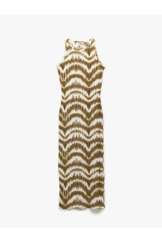 Koton Bürümcük Kumaş Batik Desenli Bisiklet Yaka Kolsuz Uzun Bodycon Kalem Elbise Haki Desenli 5sak80382ek Haki Desenli