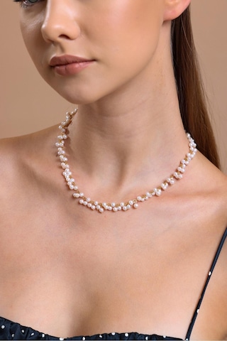 Sallantılı Doğal Kültür İncisi Kolye Bileklik İkili Set 55 Cm / Sarı Gümüş