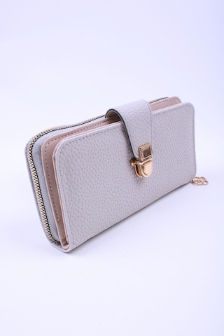 Galb Leather Büyük Boy 2 Fermuarlı Bozuk Para Bölmeli Kağıt Para Bölmeli 6 Kart Bölmeli Kadın Cüzdan 19x10 Cm Gri