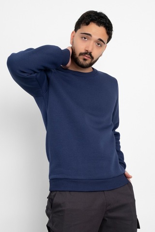 Dasüniforma Basic Baskısız 3 İplik Unisex Cepsiz Düz Sweatshirt Yuvarlak Yaka Sweat Lacivert