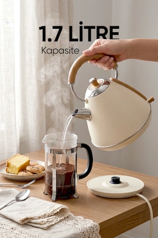 Fressi FR-KT07 Retro Mavera 1,7 L Ahşap Kulp Detaylı Kettle Su Isıtıcısı