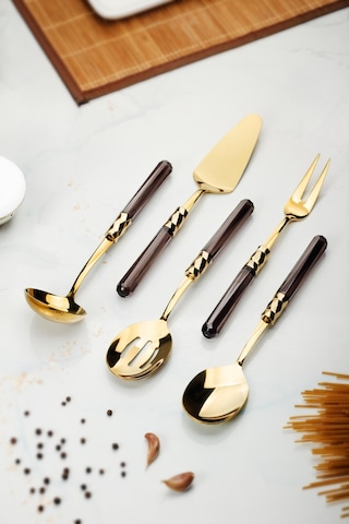 5 Parça Gold Servis Seti & Servis Sunum Seti Füme Kepçe / Kevgir / Sıpatula / Çatal / Kaşık