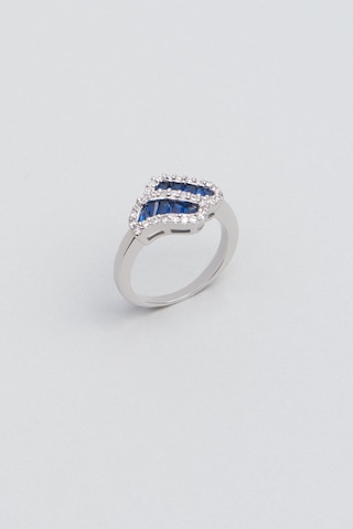 Yakamoz Mavisi 18 Ayar Beyaz Altın Kaplama Gümüş Yüzük Beyaz