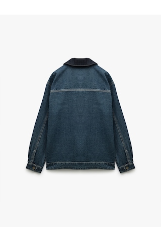 Koton Pamuklu Oversize Uzun Kollu Fermuar Detaylı Denim Ceket İndigo Stone 5sam50024nd İndigo - Taş Çok Renkli