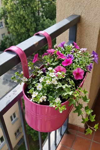 Askılı Metal Elips Saksı - Sökülebilir Askılı Balkon Saksılık Ve Çiçeklik 7 Litre Pembe