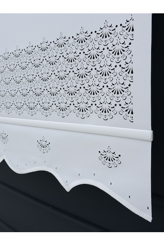 Lazer Etek İşlemeli Stor Perde - Beyaz - İthal Mat Kalın Stor Beyaz