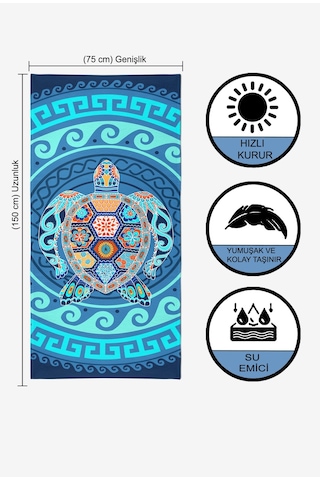 Water Turtle Dijital Baskılı 75x150 CM Plaj Havlusu