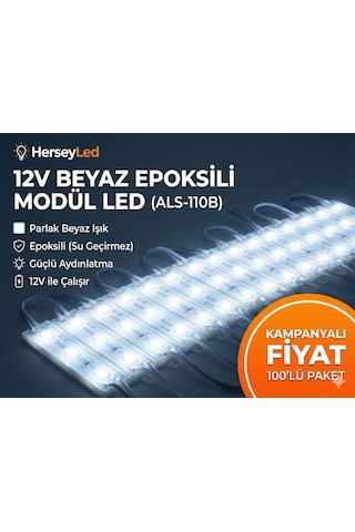 12v Beyaz 100 Adet Epoksili Modül Led Als-110b Beyaz