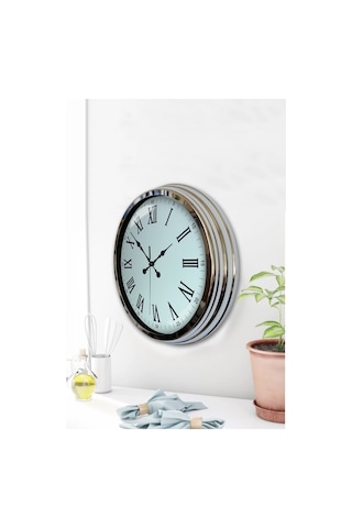 Krom Roma Rakamlı 40 Cm Metal Modern Duvar Saati Diğer