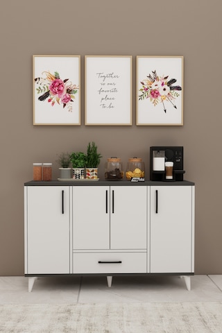 Nedudo Kahve Köşesi Çok Amaçlı Dolap 4 Kapaklı 1 Çekmeceli Kiler Mutfak Dolabı Beyaz Antrasit Beyaz Antrasit