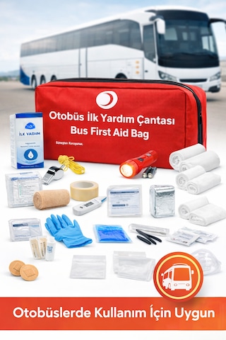 Otobüs İlk Yardım Çantası Tüvtürk Muayene Uyumlu Trafik Yönetmeliğine Uygun 35 Parça