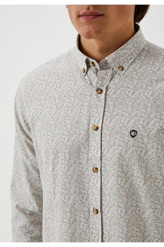 Erkek Desenli Gömlek Haki Floral Baskı Slim Fit Düğmeli Yaka Logo Detay Poplin Gömlek Ncs Jeans 7181-haki Haki