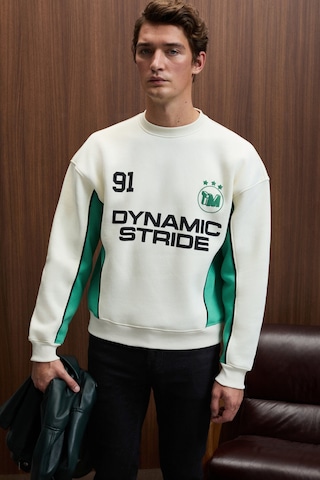Grimelange MONTY Erkek Yuvarlak Yaka Baskılı Omuzları Yeşil Renkte Relaxed Fit Ekru Sweatshirt