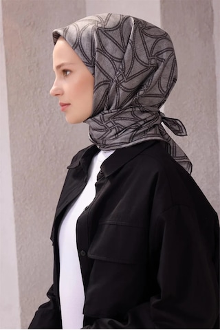 BELLİ Geometrik Desen İpek Twill Eşarp 4221d01 Gri