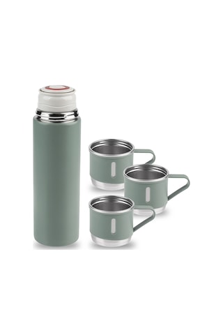 North Pacific Çelik Termos Seti 450 ML Yeşil - 3 Bardaklı