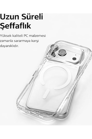 Apple iPhone 17 Pro Uyumlu Kamera Korumalı Magsafe Wireless Şarj Özellikli Lüks Şeffaf Silikon Telefon Kılıfı Resimdeki