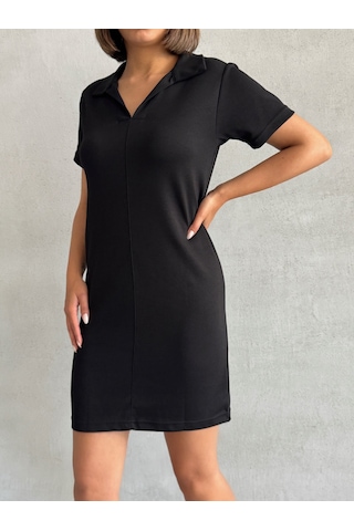 Kadın Polo Yaka Soft Touch Elbise Siyah