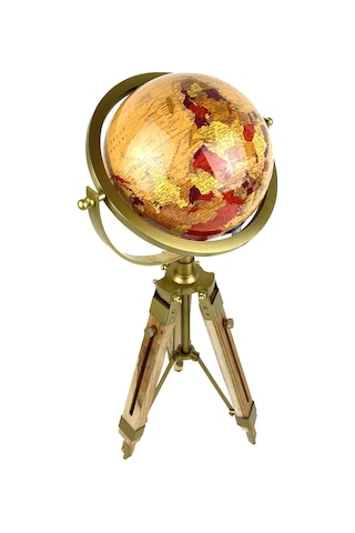 Premium Dekoratif Ayaklı Dünya Küresi - Ahşap/gold Vintage Tasarım - 50 Cm