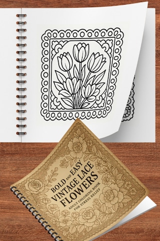 Vintage Dantel Ve Çiçekler Bold And Easy 20x20 Cm Büyük Boyama Kitabı Çocuklar Yetişkinler