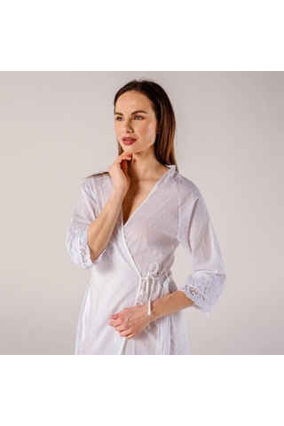 Pearl Dantelli Kadın Bride Gelin Sabahlığı Beyaz