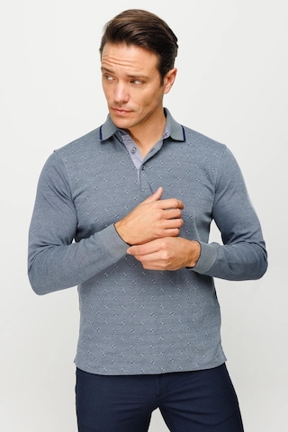 Desen Triko Erkek Polo Yaka Kare Desenli Uzun Kollu Sweatshirt Füme Füme