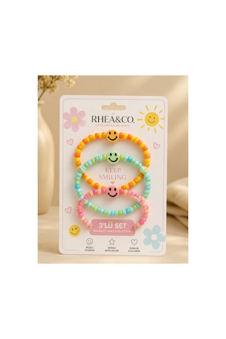 3 Lü Renkli Smiley Boncuk Bileklik Seti Çocuklar İçin Eğlenceli Bileklik