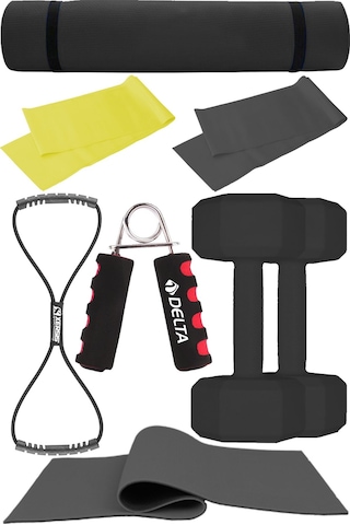 Evde Pilates Keyfi İçin Tam Set 6mm Pilates Mindere, Dambıla, Lastiğe Ve Daha Fazlasına Sahip Siyah