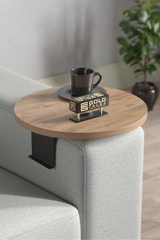 Pazarella Yan Sehpa Ayarlanabilir Tepsi Dekoratif Modern Tepsi Koltuk Sehpası Ceviz Beyaz