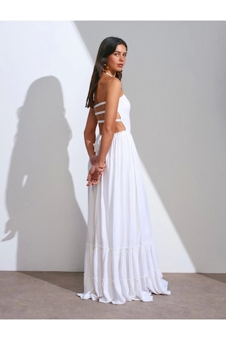 Olla Collection Uzun Keten Elbise-beyaz Beyaz