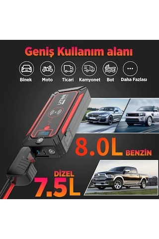 Utrai Jstar 4 24000mAh 2500A Jump Starter Taşınabilir Akü Takviye Cihazı (Kablosuz Şarj + Pusula + Çanta + Led Lamba + Powerbank)