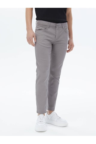 Gri Dokuma Slim Fit Casual Pamuk Karışımlı Pantolon Gri